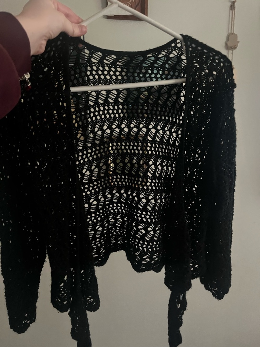 Black Open-Knit Women's Sweater Cardigan